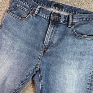 Women Uniqlo Jeans 34 Blue Straight Leg Mid Rise Medium Wash Denim
